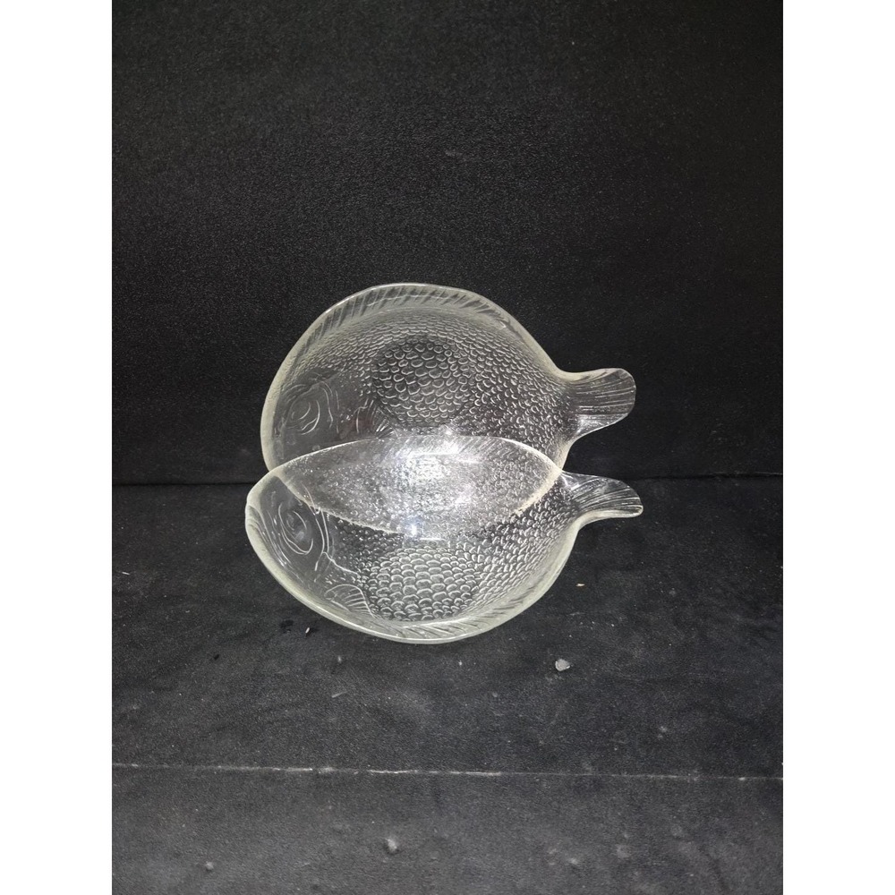 Arcoroc Poisson Glass Bowls, Set of‎ 2, Vintage Clear French Dessert Fish Dishes